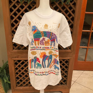 Vintage Southwestern Womens Medium colorful horse Tribal single stitch t shirt